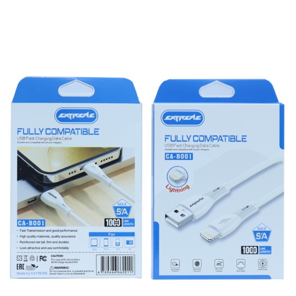 Extreme USB to Lightning Fast Charging & Data Cable 5A – Fully Compatible, 100cm (CA-B001)