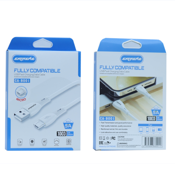 Extreme USB to Micro USB Fast Charging & Data Cable 5A – Fully Compatible, 100cm (CA-B001)