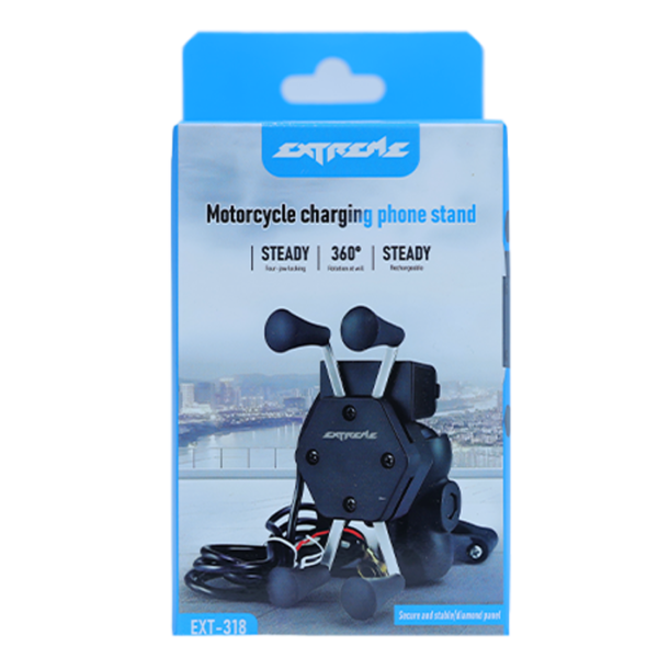 Extreme Motorcycle Charging Phone Stand – 360° Rotation & Steady Grip (EXT-318)