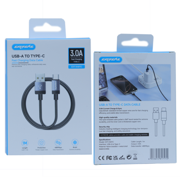 EXTREME USB-A to Type-C Fast Charging Cable 3A – 1M