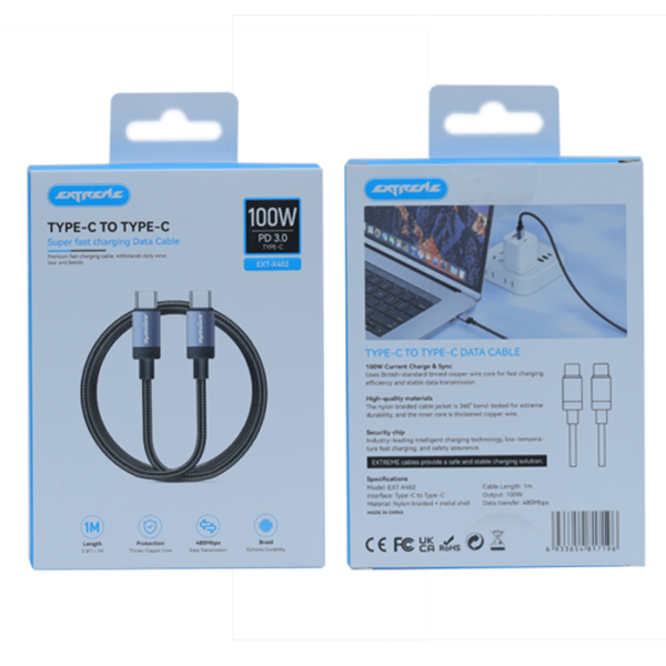 EXTREME Type-C to Type-C Cable 100W PD 3.0 Fast Charging – 1M