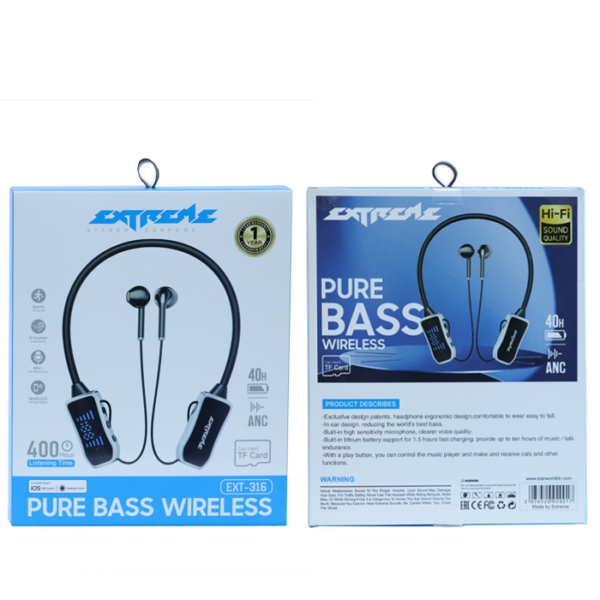 EXTREME Pure Bass Wireless Neckband Earphones with ANC – 40 Hours Battery, Hi-Fi Sound