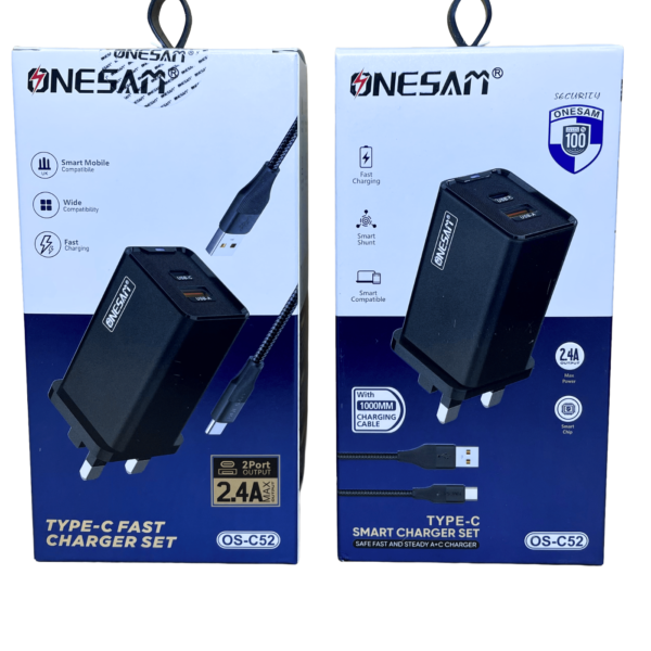 ONESAM OS-C52 Type-C Smart Charger Set with Cable – 2.4A Fast Charging Adapter