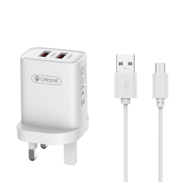 Celebrat CH16 YT29 Adapter with Micro USB Cable – Fast Charging Charger Set