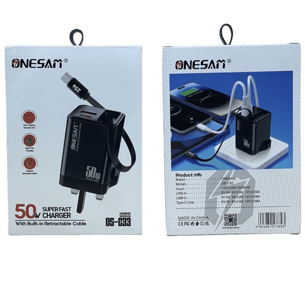 ONESAM 50W Super Fast Charger with Built-in Cable OS-863