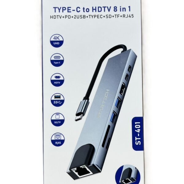 TYPE C-USB HUB+LAN1GB+HDMI+SD METAL 8IN1- APL53